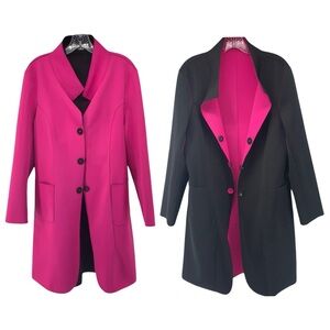 Tesoro Reversible Black Fuchsia/Pink Scuba Midi Length Trench Jacket Waterproof